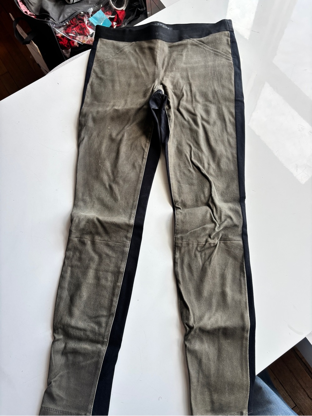 Theory Cullen Lamb Leather Suede Fitted Mid Rise Leggings